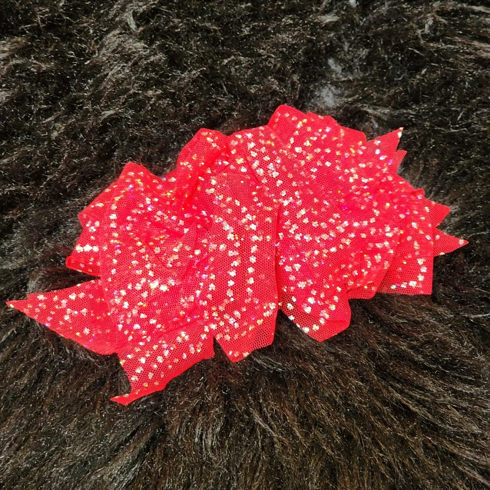 Vintage 90s Red Mesh with Sparkling Iridescent Glittery Dots Hair Clip